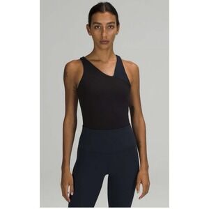 Lululemon Nulu Asymmetrical Bodysuit Black True Navy Size 8 Buttery Soft Yoga